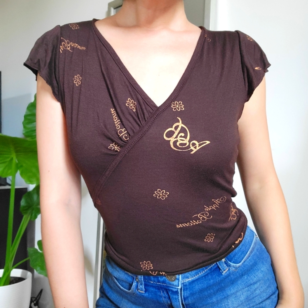 Baby phat flutter sleeve wrap top